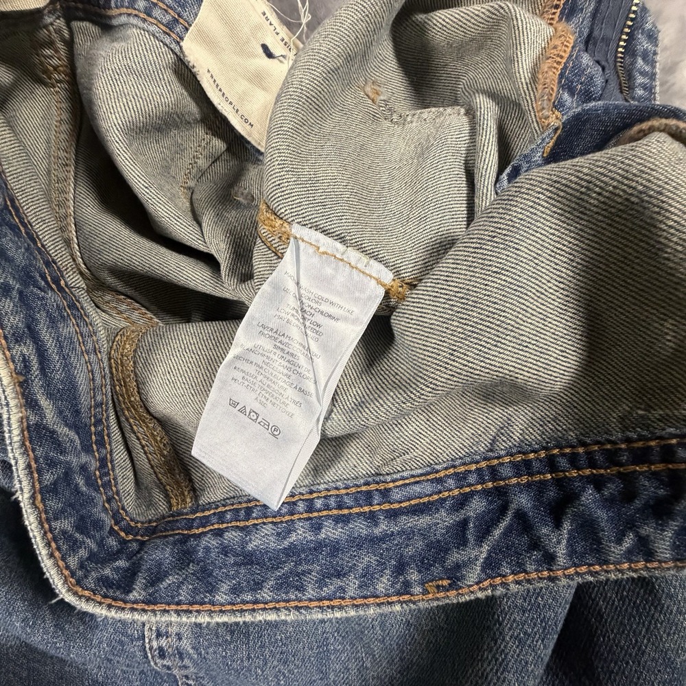 Free People Izzy Flare Jeans Women's 29 Blue Denim Flat Back Raw Distressed Hem - Picture 6 of 16